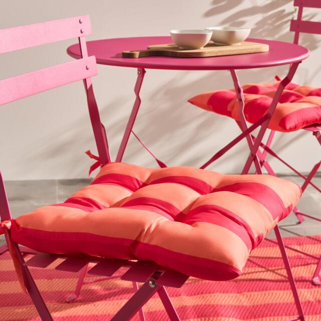 OHS 2 x Stripe Garden Chair Cushions Outdoor Seat Pads Multi Orange/Pink