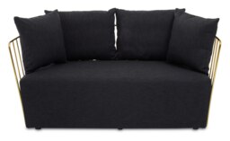 Orsina 2 Seat Black Fabric Sofa, Gold Finish Steel Frame Accent Sofa, Lounge Sofa with 4 Cushions, Wireframe Sofa