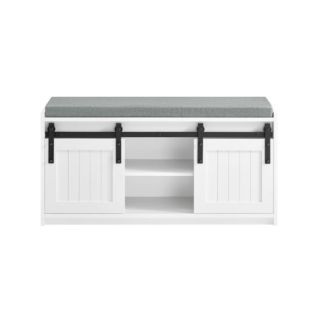 SoBuy Hallway Shoe Rack with 2 Sliding Doors and Seat Cushion, White, 35.4x13.8x18.1 inches, 18.9 kg - FSR133-K-W