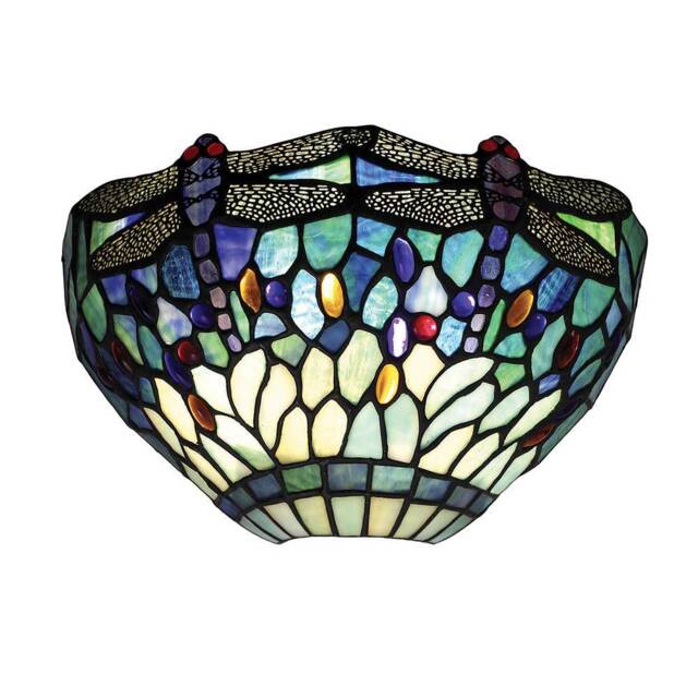 Dragonfly Tiffany 1 Light Wall Uplighter Dark Bronze, Blue, E14