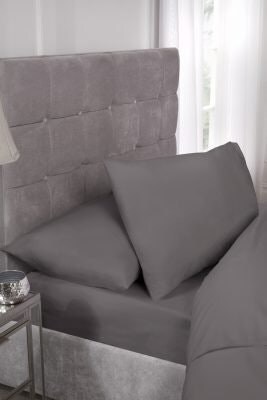 Percale Collection 180 Thread Count Percale Fitted Sheet in Grey - King