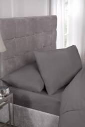 Percale Collection 180 Thread Count Percale Fitted Sheet in Grey - King