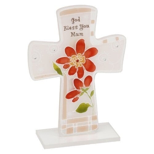 Mum sentiment glass cross 'God bless you mum'