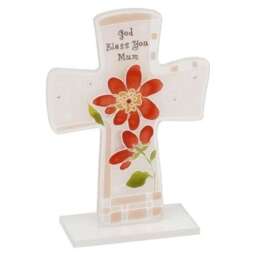 Mum sentiment glass cross 'God bless you mum'