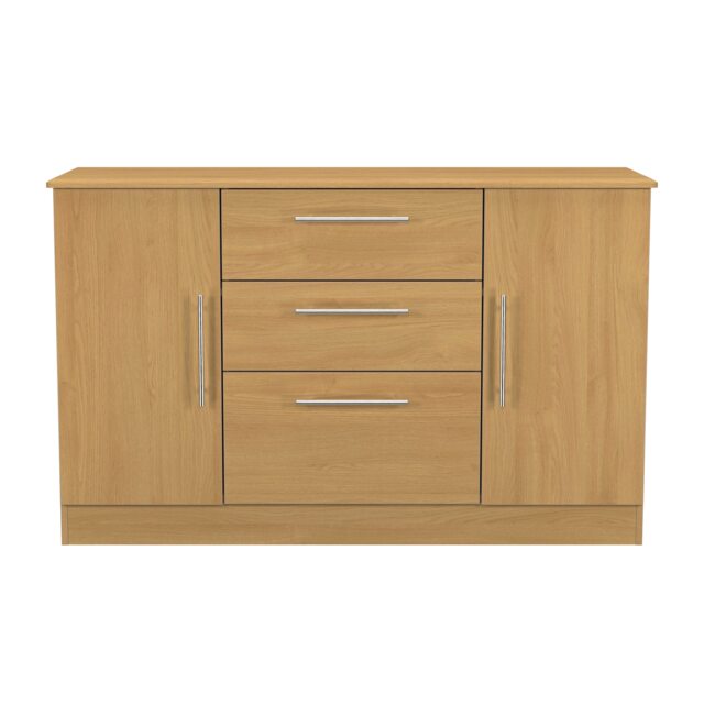 Carlton 2 Door 3 Drawer Sideboard in Modern Oak (Ready Assembled) Brown Modern Oak