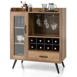 COSTWAY Kitchen Storage Cabinet Wine Cabinet Sideboard Grey
