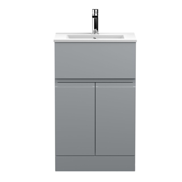 Balterley Mavesyn Contemporary 2 Door 1 Drawer Floor Standing Vanity Unit with Minimalist Basin, Satin Grey, 500mm