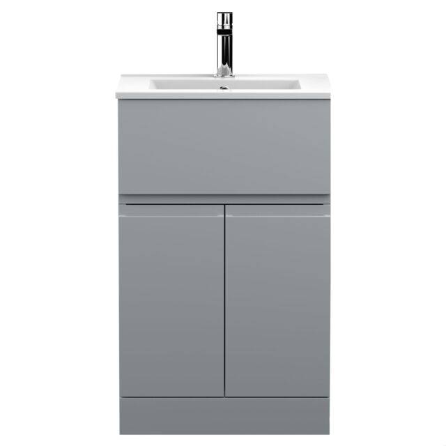 Balterley Mavesyn Contemporary 2 Door 1 Drawer Floor Standing Vanity Unit with Minimalist Basin, Satin Grey, 500mm