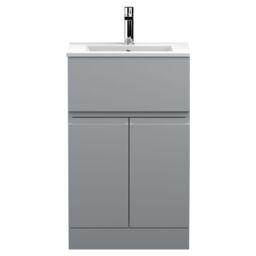 Balterley Mavesyn Contemporary 2 Door 1 Drawer Floor Standing Vanity Unit with Minimalist Basin, Satin Grey, 500mm