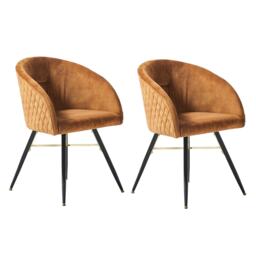Set of 2 Vittorio Velvet Dining Chairs with Black Metal Legs, Quilted Design Modern Accent Chair Yellow