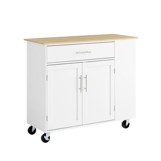SoBuy FKW133-WN,Rolling Kitchen Island with Drawer & Adjustable Shelf White White 1