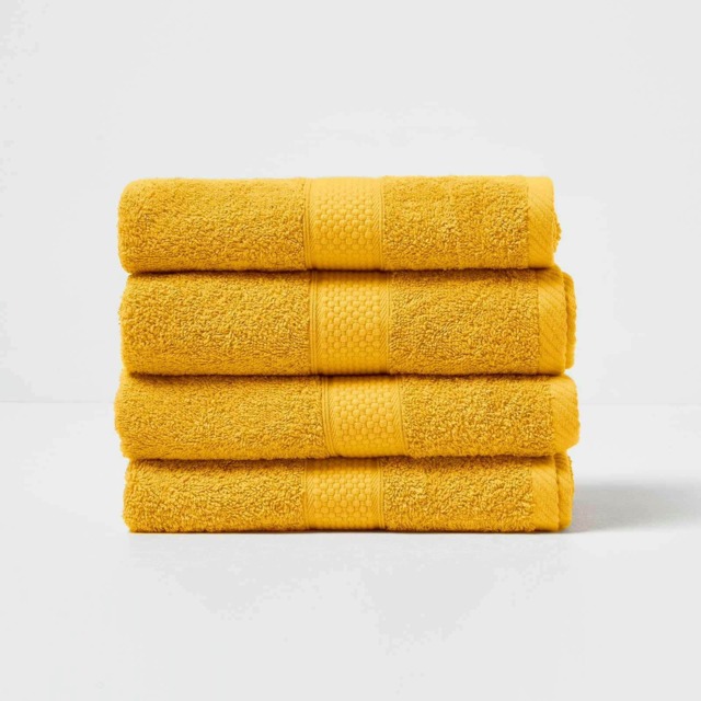Homescapes Turkish Cotton Hand Towel Set of 4 - Ochre Yellow Hand towel 4