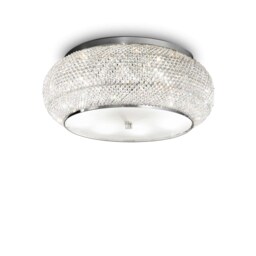 Pasha 10 Light Ceiling Flush Light Chrome, Crystal, E14