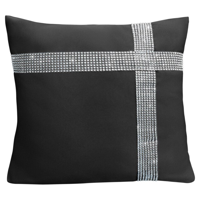 Diamonte Detail Soft Touch Matte Fabric Scatter Cushion - 43cm x 43cm Black