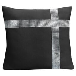 Diamonte Detail Soft Touch Matte Fabric Scatter Cushion - 43cm x 43cm Black