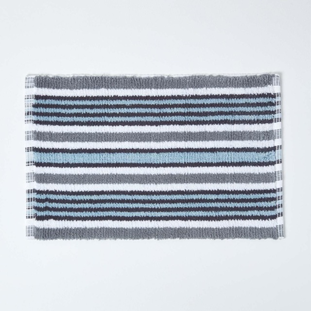 Homescapes Handloomed Striped Cotton Bath Mat Black 40 x 60 cm