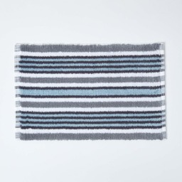 Homescapes Handloomed Striped Cotton Bath Mat Black 40 x 60 cm