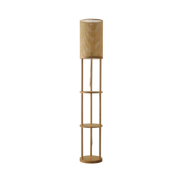 ValueLights Elsa Oak Effect Natural Floor Lamp with Natural Shade & Bulb Cream