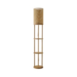 ValueLights Elsa Oak Effect Natural Floor Lamp with Natural Shade & Bulb Cream