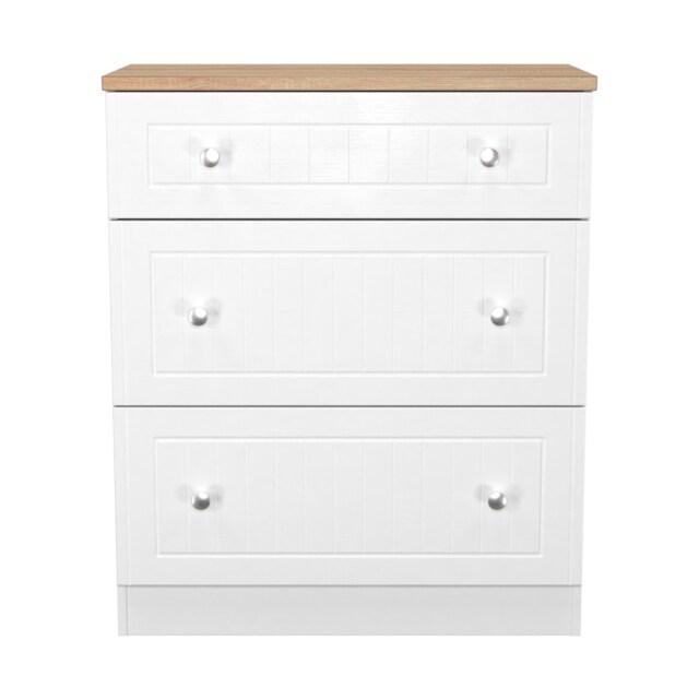 Cambridge 3 Drawer Deep Chest of Drawers in Porcelain Ash & Bardolino Oak (Ready Assembled) White Porcelain Ash & Bardolino Oak