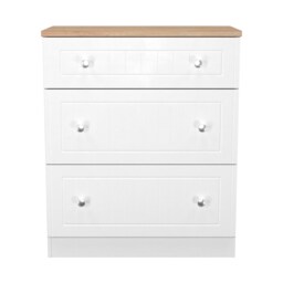 Cambridge 3 Drawer Deep Chest of Drawers in Porcelain Ash & Bardolino Oak (Ready Assembled) White Porcelain Ash & Bardolino Oak