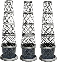 Tower Pot Garden Planter Trellis & Saucer Outdoors Black & Silver x 3 Black