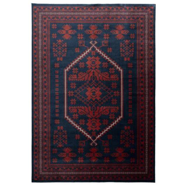 Blue Red Low Pile Traditional Persian Velvet Texture Area Rug 240cm x 330cm