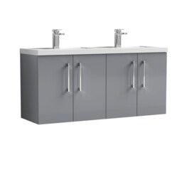 Balterley Level Wall Hung 4 Door Vanity Unit with Double Polymarble Basin for Modern Bathroom Storage Grey Satin Grey