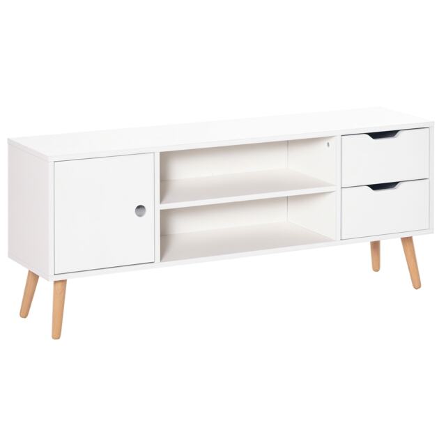 HOMCOM TV Stand for TVs up to 50 , TV Console Cabinet with Open Storage Shelf and Drawers for Living Room, Entertainment Room and Bedroom, White