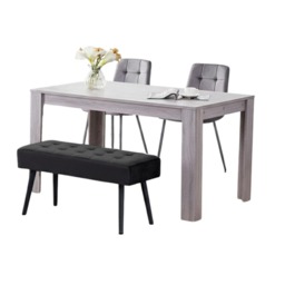 Dining Table and 2 Chairs With Bench 2 Grey Velvet Chairs Wood Table Dining Set Furniture