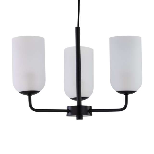 Victoria - Black 3 Arm Ceiling Pendant with Frosted Glass Shade Black White 1