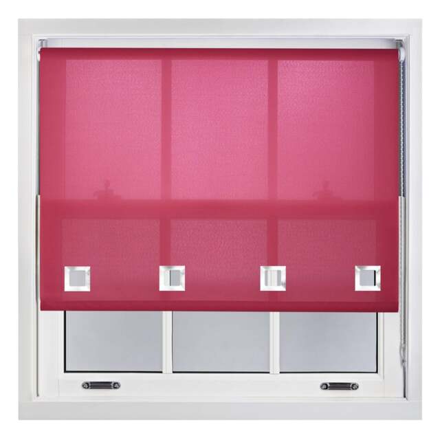 FURNISHED Daylight Roller Blinds with Large Eyelets Cut to Size Sheer Fabric Pink Fuchsia (W) 60cm x (L) 210cm
