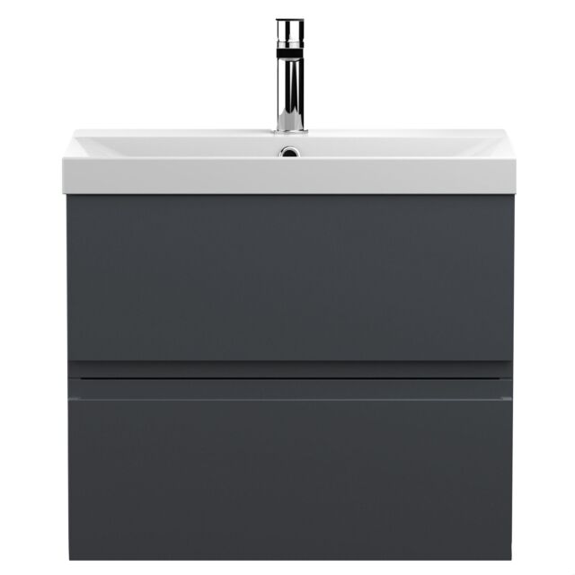 Balterley Mavesyn Contemporary 2 Drawer Wall Hung Vanity Unit with Thin Edge Basin, Dark Grey, 600mm