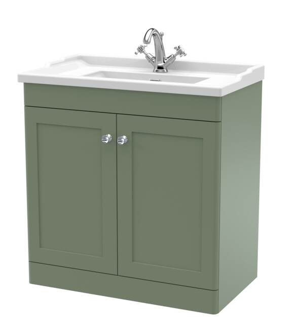 Balterley Swynnerton Traditional 2 Door Floor Standing Vanity Unit with Basin, Satin Green, 800mm