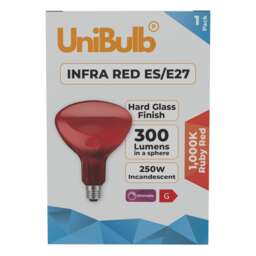 UniBulb Infra-Red Ruby Red Heater Lamp Light Bulb E27 300lm 250W 2000K - Pack of 1 Red Infra Red 1