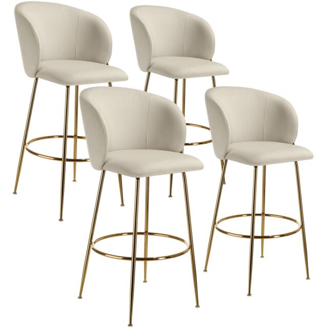 Bar Stool Luana - with backrest, velvet look and padded Cream cream/gold 60 x 51 x 106 cm 4