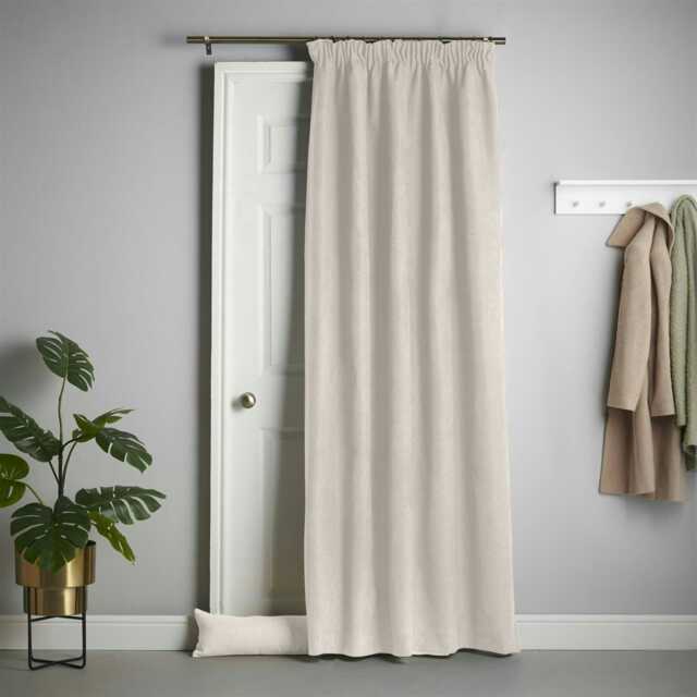 Velvet Chenille Thermal Fleece Lined Single Pencil Pleat Taped Top Door Curtain - 137cm x 213cm - Cream