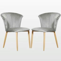 Set of 2 Elsa Velvet Dining Chairs with Wooden Legs, Curved Back & Comfortable Seating Grey