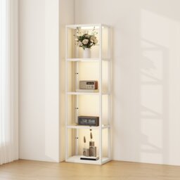 HOMCOM LED Floor Lamp with Glass Shelves, Dimmable Room Lamp, Bleached Oak Brown