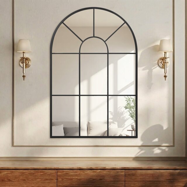HOMCOM Modern Arched Window Wall Mirror for Living Room Bedroom, 91x60cm, Black Black