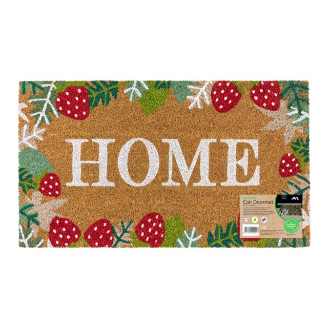 JVL Latex Backed Coir Entrance Doormat, 40x70cm - Strawberry Fields