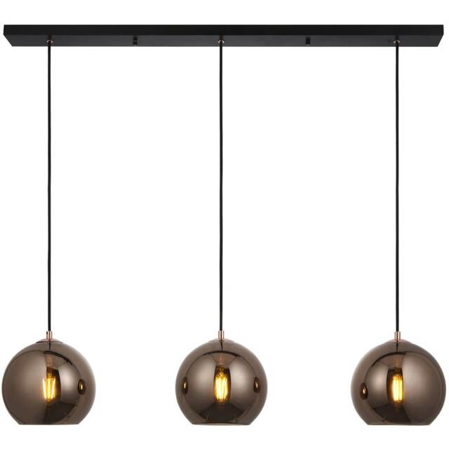 Hanging Ceiling Pendant Light - Copper Mirrored Glass & Matt Black Paint - 3 X 10W LED E27
