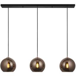Hanging Ceiling Pendant Light - Copper Mirrored Glass & Matt Black Paint - 3 X 10W LED E27