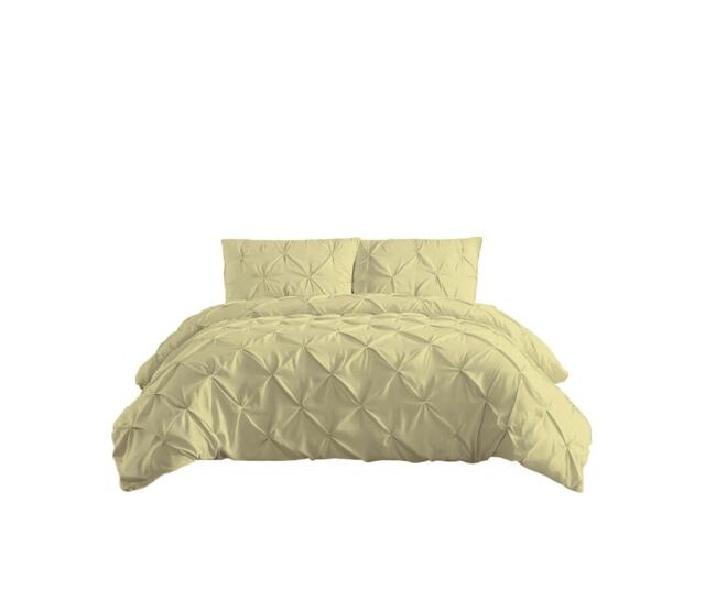 Pintuck Pinch Pleated Polycotton Duvet Cover And Pillowcase/s Set Bed Linen Yellow Yellow Lemon Super King