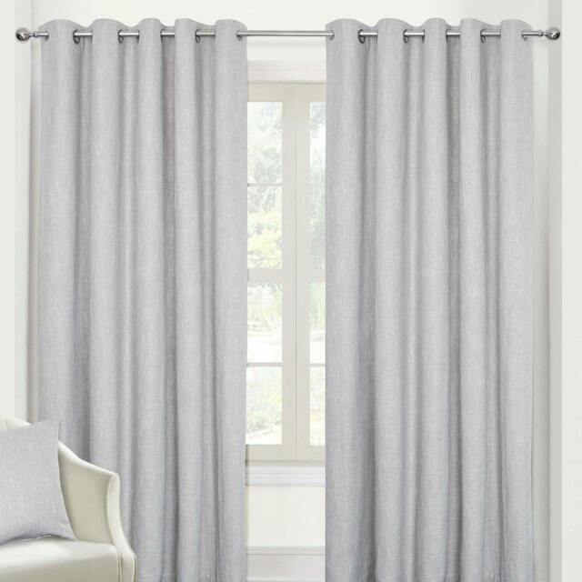 Homescapes Light Grey Heavy Weight Textured Blackout Lined Thermal Eyelet Curtain Pair - 66 x 72 Inches Grey Light Grey