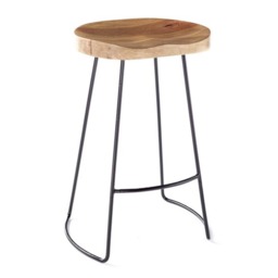 Solid Hard Wood Black Metal Breakfast Bar Kitchen Pub Café Stool WoodenH 80 x W 52 x D 36 cm