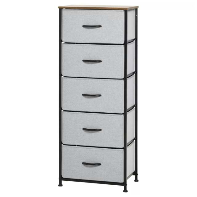 5 Fabric Drawer Bedroom Dresser With Wooden Top Grey Brown