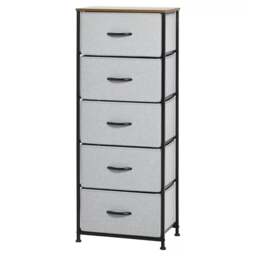 5 Fabric Drawer Bedroom Dresser With Wooden Top Grey Brown