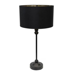 ValueLights Maggie Black Candlestick Table Lamp Black Gold Shade and Bulb