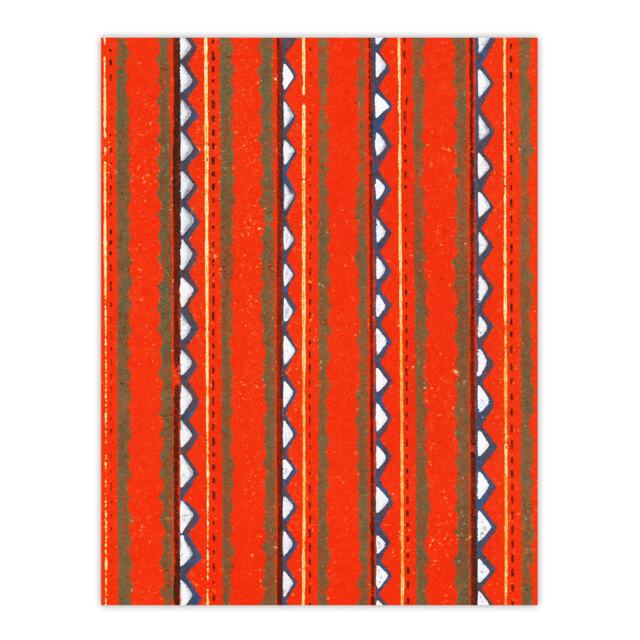 "Red Geometric Textile Pattern Vintage Japan Wall Art Print Korin 12x16"""